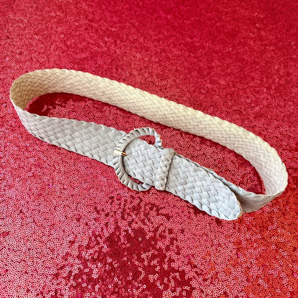 🩵Ralph Lauren Pale Blue Genuine Leather Braided Women’s Wide Belt